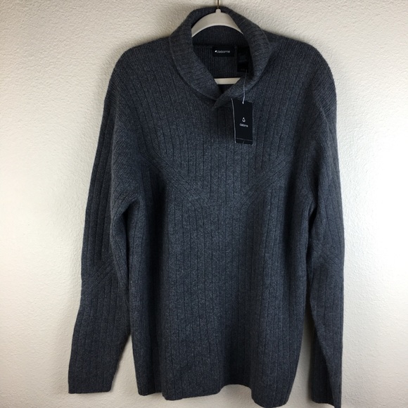Claiborne Men's Cashmere Blend Long Sleeve Ribbed Gray Sweater Size L New - Picture 1 of 15
